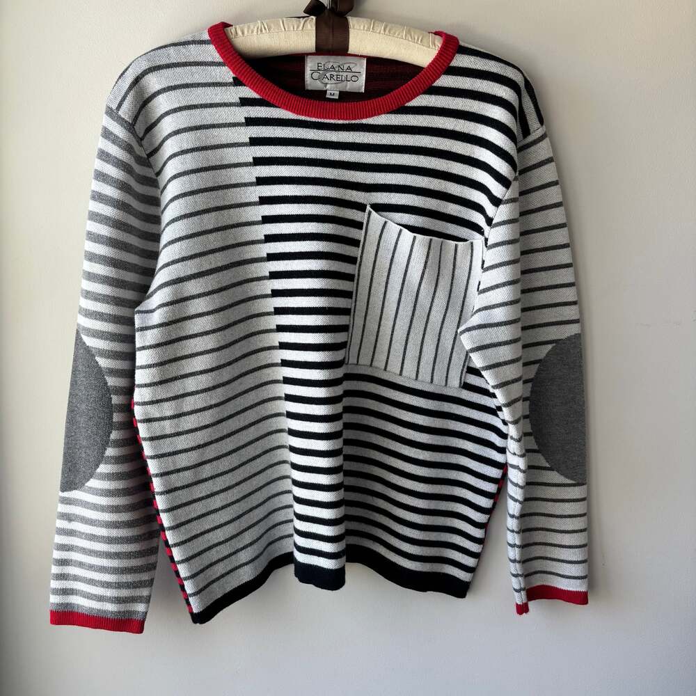 Elana Carello 100% Cotton Vintage Striped Colorblock Knit Sweater